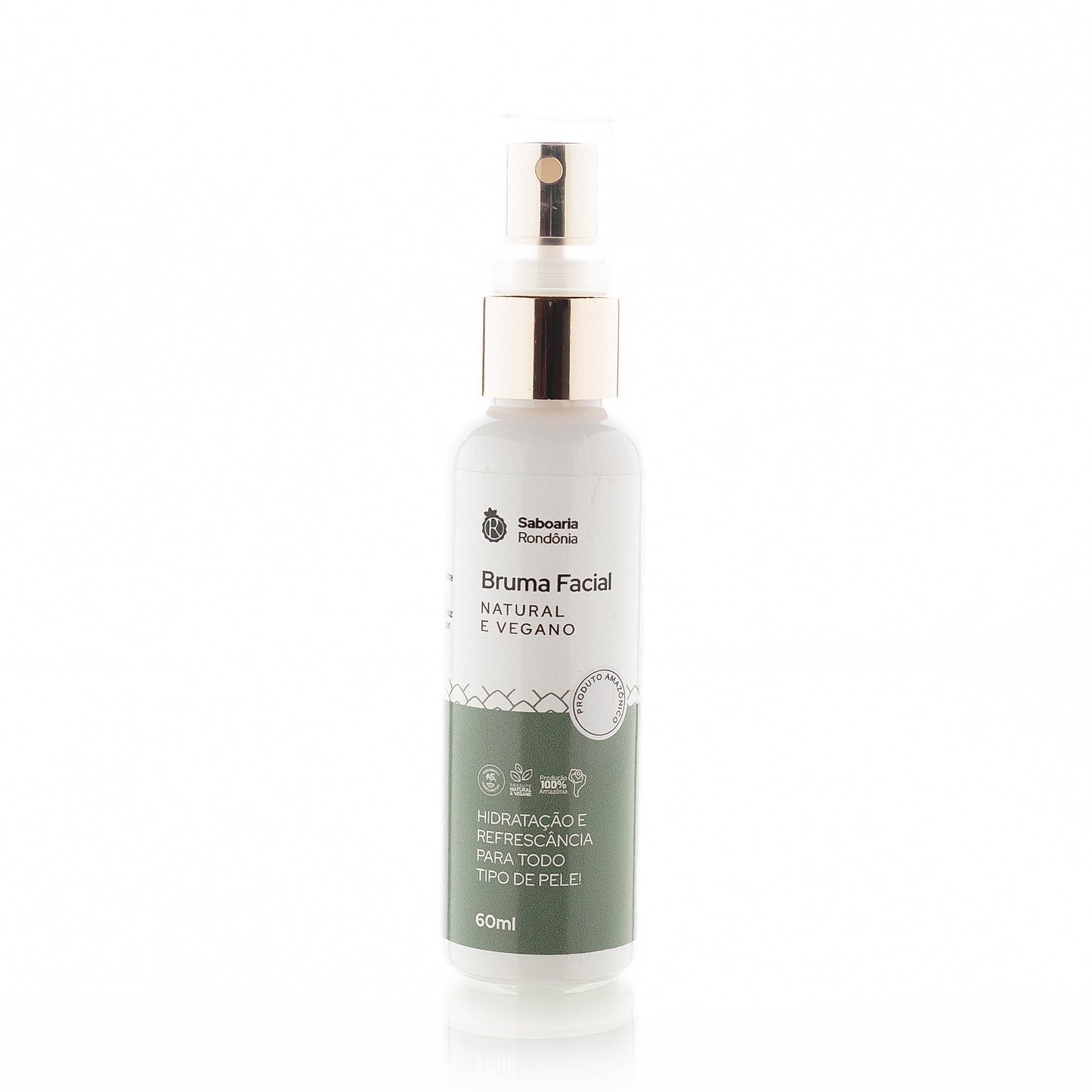 Bruma facial com glicerina, pantenol e óleo essencial de hortelã-pimenta. 