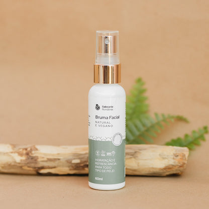frasco Bruma facial com glicerina, pantenol e óleo essencial de hortelã-pimenta. 