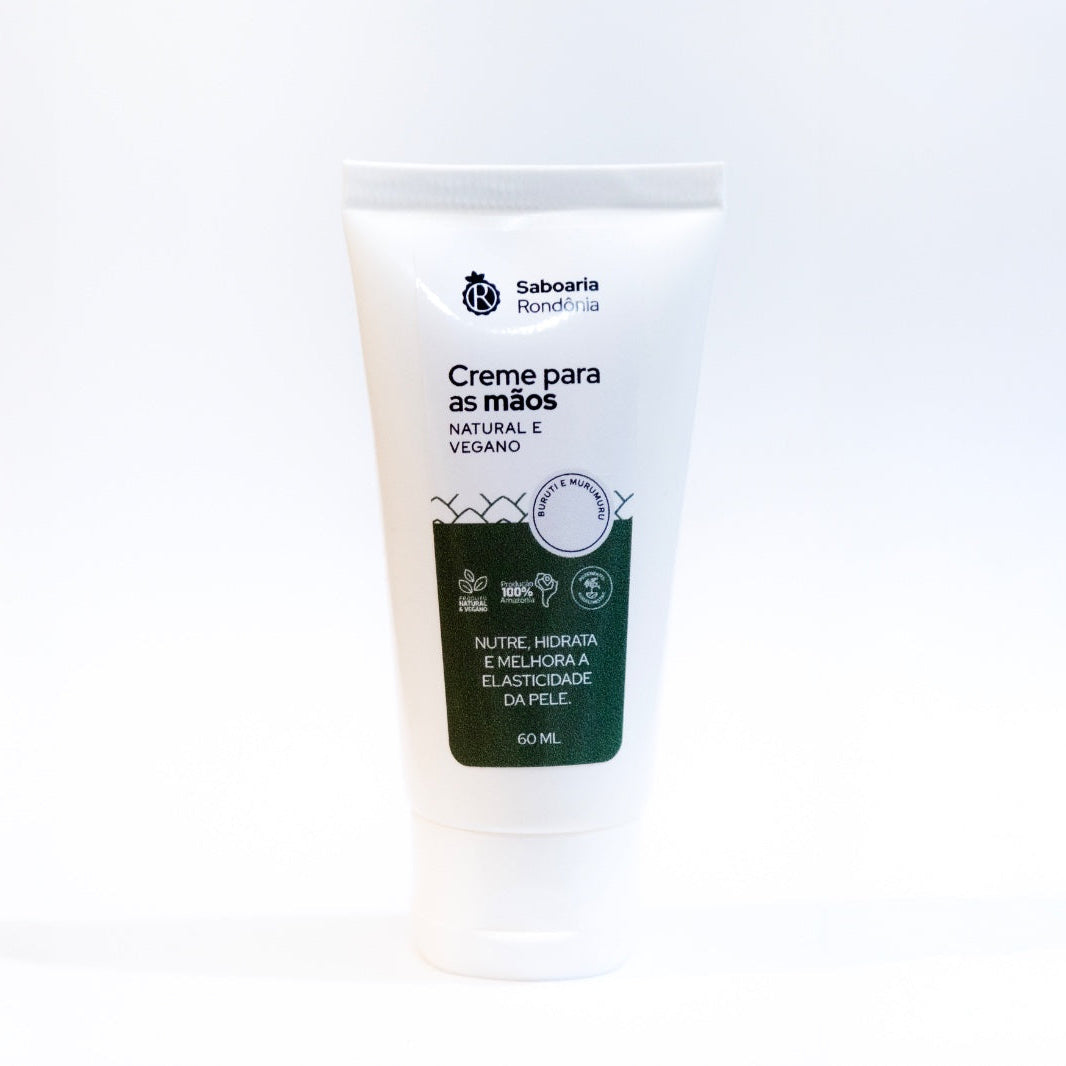 Creme para mãos com bioativos amazônicos de óleo de buriti e manteiga de murumuru.
